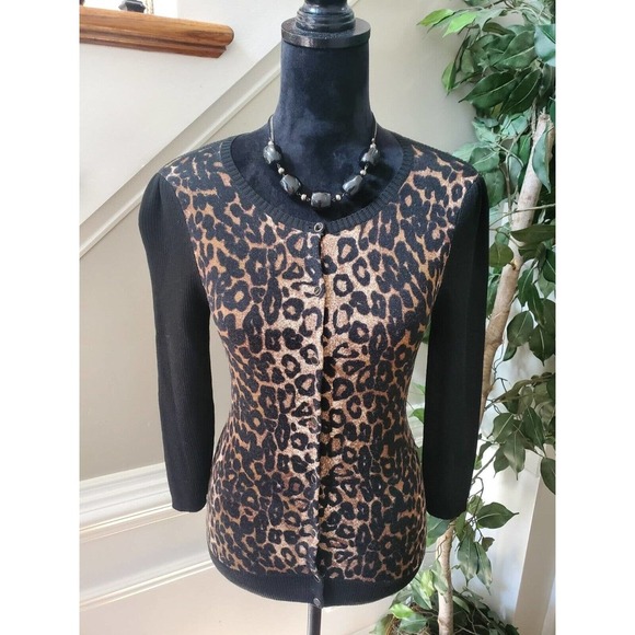 Ann Taylor Women's Brown & Black Round Neck Long Sleeve Casual Sweater Size S - Picture 2 of 8
